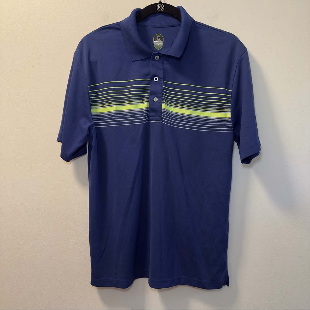 PGA Tour Pro Series Blue/Green Stripe Short Sleeve Golf Polo Sz M